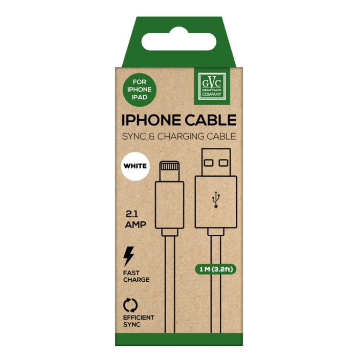 GVC IPHONE 2.1A SYNC & CHARGING CABLE 1M  - WHITE. GVCCIPWH \\\KD19953