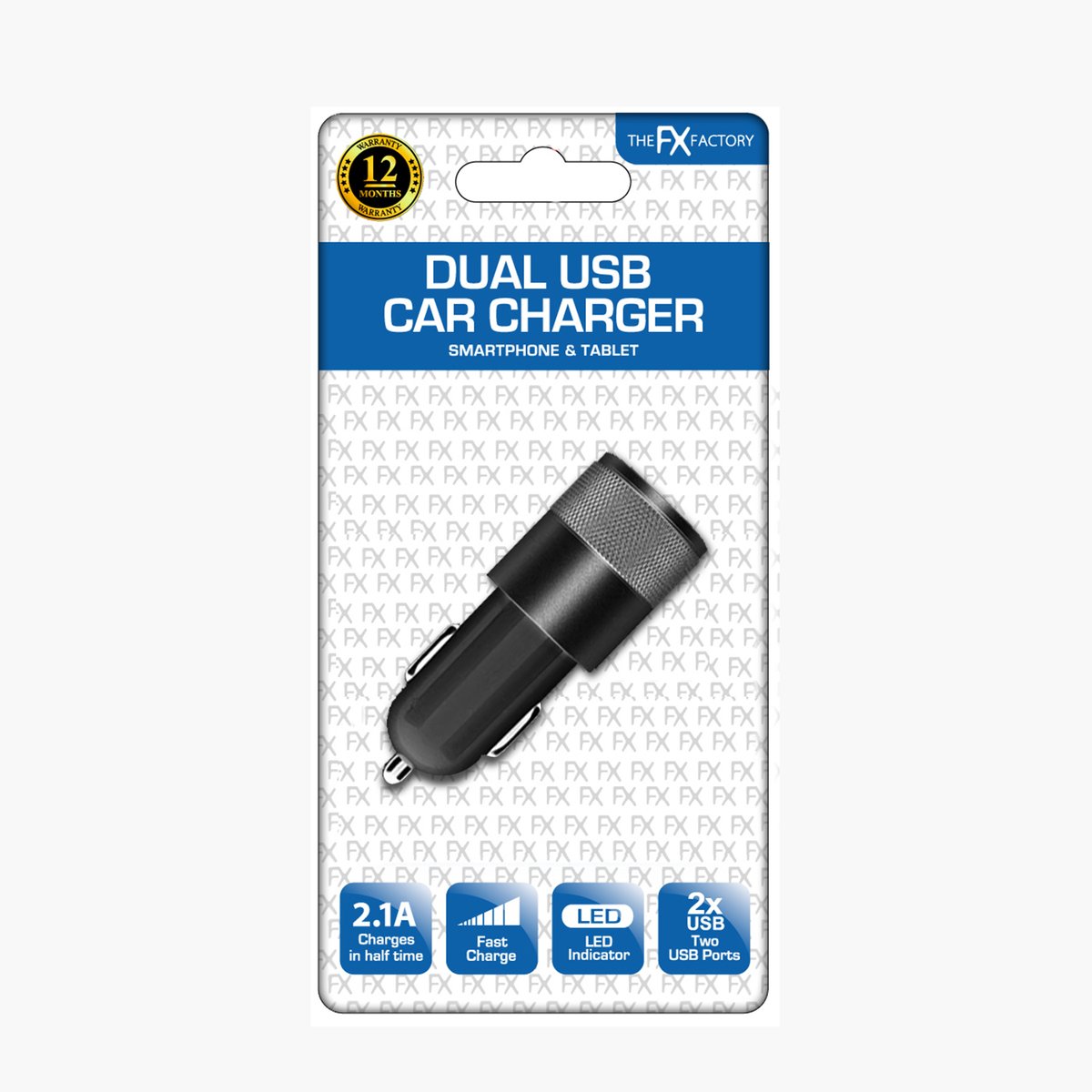 FX DUAL USB CAR CHARGER 2.1A - BLACK. FXCUBKFX \\\KD19958