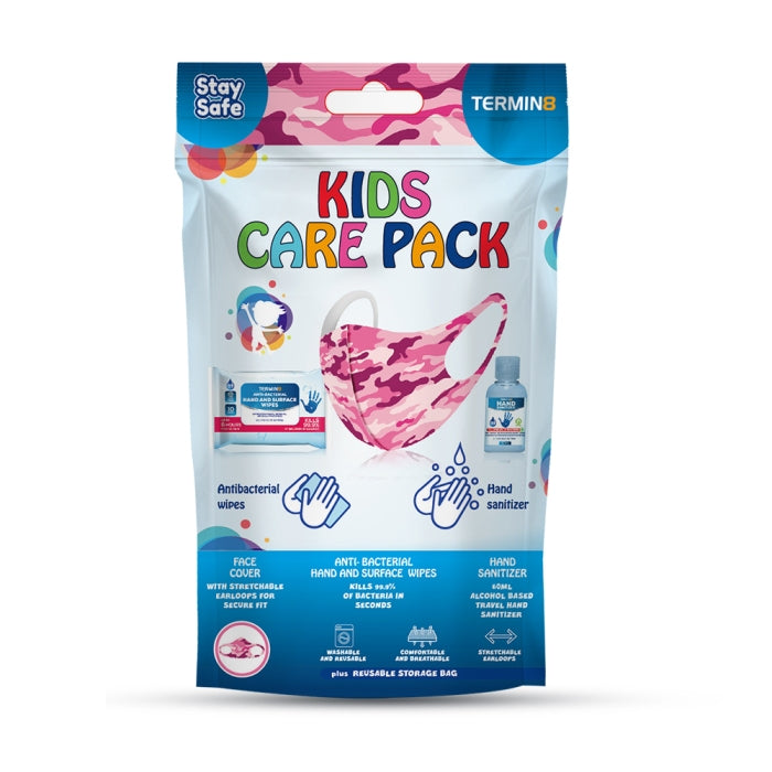 TERMIN8 KIDS CARE PACK (PINK MASK - HAND SANITIZER - ANTI BACTERIAL WIPES). T8KCPPK \\\KD19961
