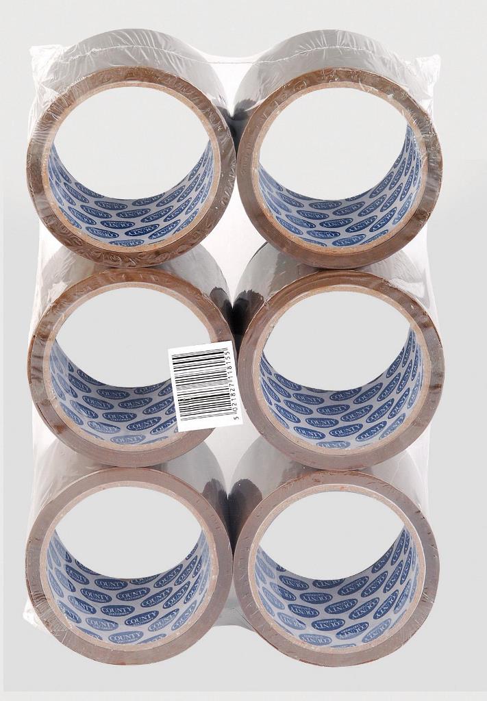PACK OF 6 COUNTY BROWN PAKAGING TAPE 48MM X 40M. C428 \\\KD20017