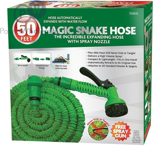 EXPANDABLE MAGIC SNAKE GARDEN HOSE 50 FEET WITH SPRAY GUN. 70365C \\\KD20068
