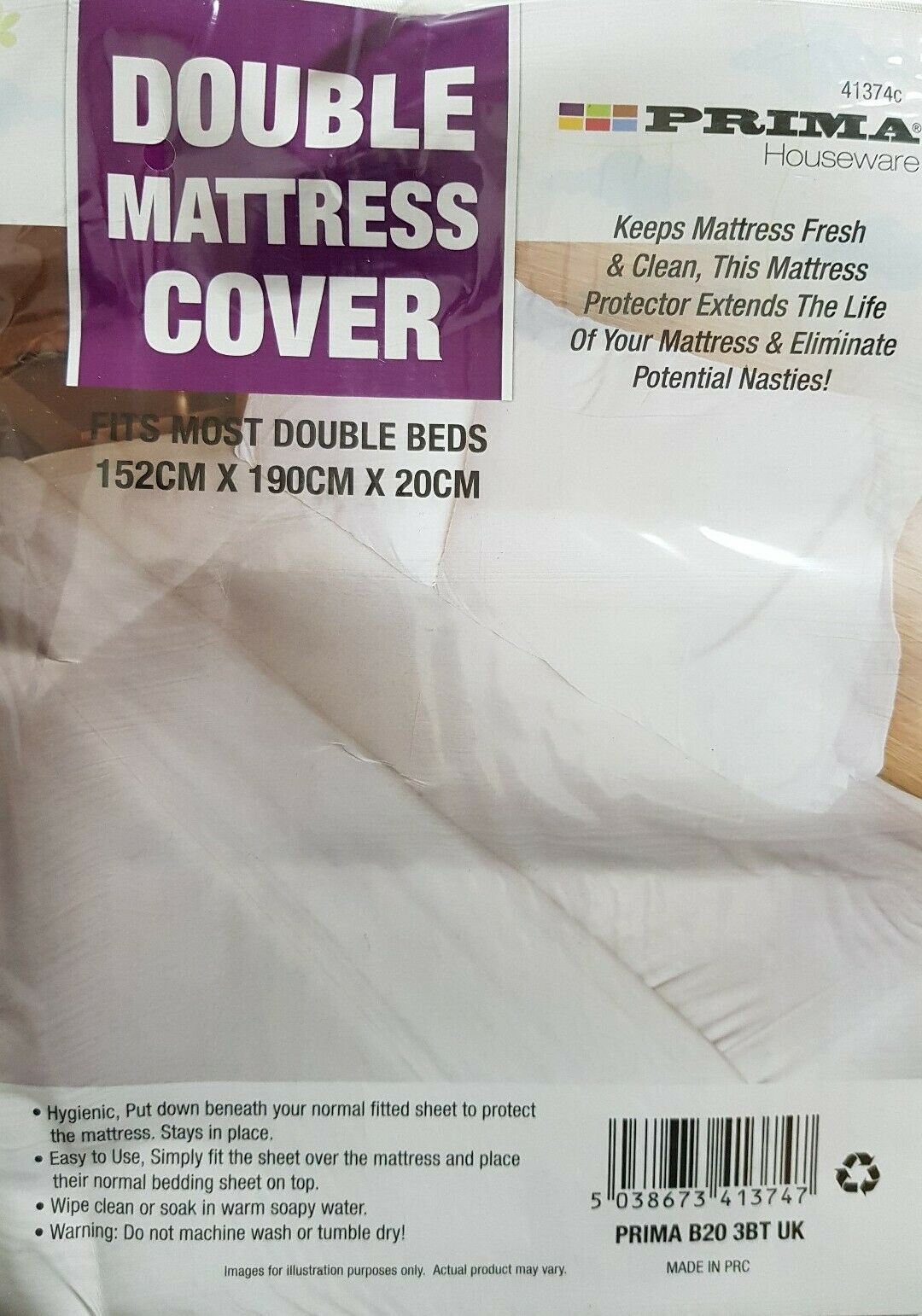 PRIMA DOUBLE SIZE MATTRESS COVER 152CM X 190CM X 20CM. 41374C \\\KD20071