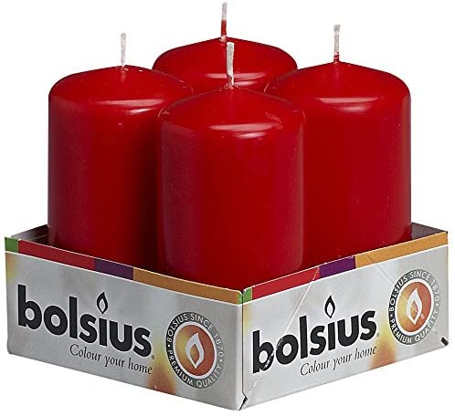BOLSIUS PILLAR CANDLE RED 100MM X 48MM 4/PK. 103613300941 \\\KD20087