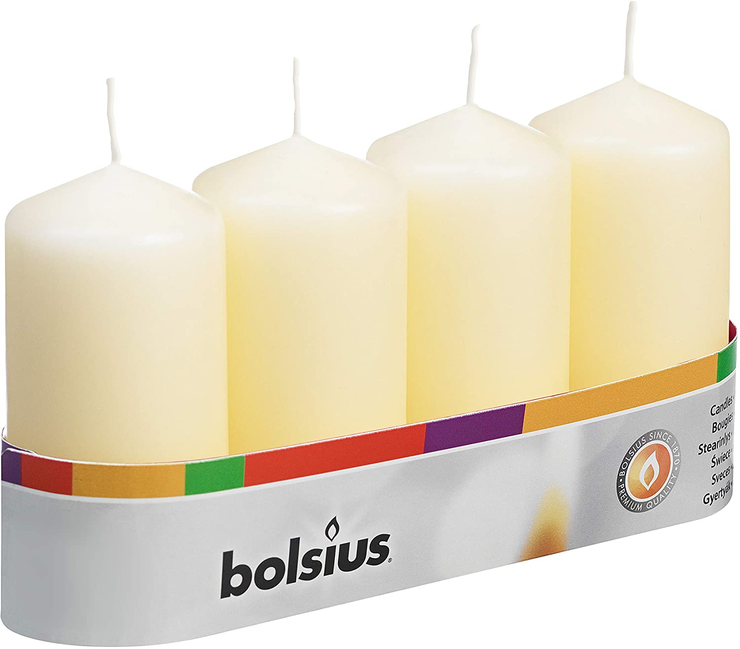 BOLSIUS PILLAR CANDLE IVORY 100MM X 48MM 4/PK. CN5512 \\\KD20090