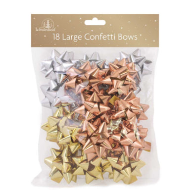 FESTIVE WONDERLAND LARGE GOLD SILVER CONFETTI GIFT BOWS 18/PK. TA8856 XA0141 \\\KD20107