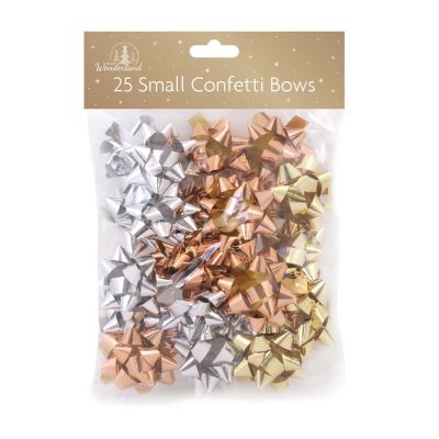 FESTIVE WONDERLAND SMALL GOLD SILVER CONFETTI GIFT BOWS 25/PK. XA0140 \\\KD20108