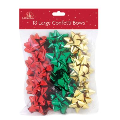 FESTIVE WONDERLAND LARGE RED GOLD GREEN CONFETTI GIFT BOWS 18/PK. TA8854 XA0135 \\\KD20109