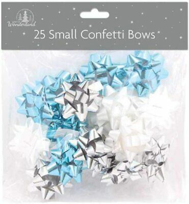 FESTIVE WONDERLAND LARGE SILVER WHITE TOURQUOICE CONFETTI GIFT BOWS 18/PK. TA8861 \\\KD20110
