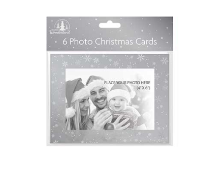 FETIVE WONDERLAND CHRISTMAS PHOTO CARD SILVER WITH SNOWFLAKE 6/PK. TA2951S \\\KD20112