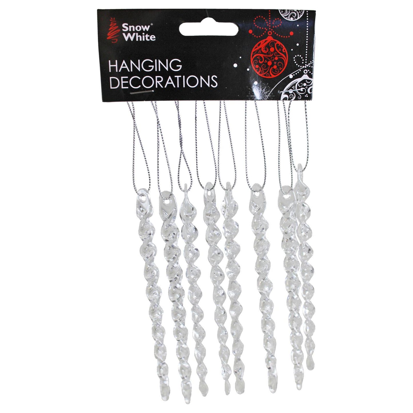 8 CLEAR ICICLE CHRISTMAS TREE DECORATIONS HANGING ORNAMENTS. PI513348 \\\KD20127