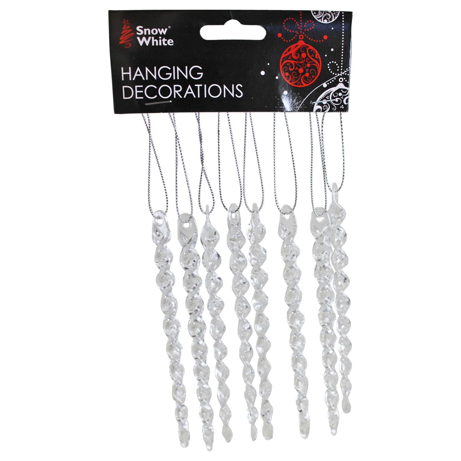8 CLEAR ICICLE CHRISTMAS TREE DECORATIONS HANGING ORNAMENTS. PI513348 \\\KD20127