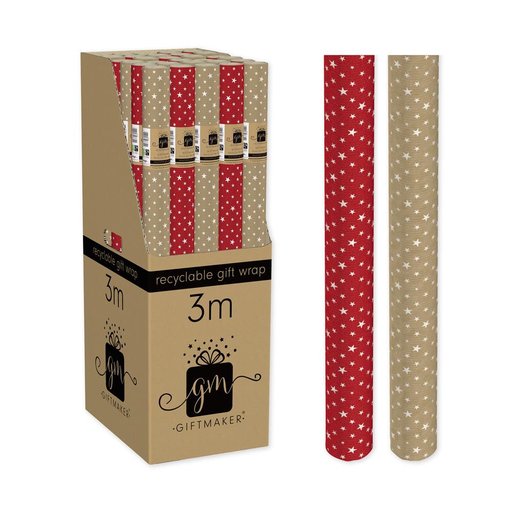 GIFTMAKER KRAFT STARS GIFT WRAP 69CM X 3M. XAKGW151 \\\KD20139