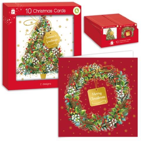 GIFTMAKER TREE & WREATH GREETINGS CARDS 10/PK. GC810 \\\KD20142