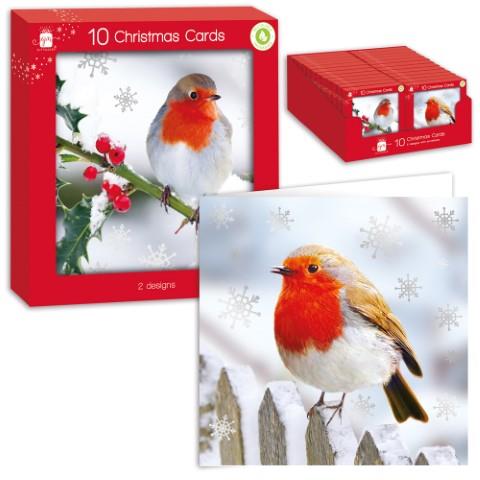 GIFTMAKER CHRISTMAS ROBIN GREETINGS CARDS 10/PK. GC801 \\\KD20145