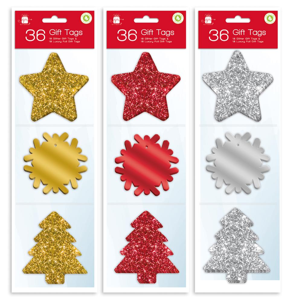 GIFTMAKER GLITTER / FOIL GIFT TAGS WITH THREAD 36/PK. XALGT200 \\\KD20160