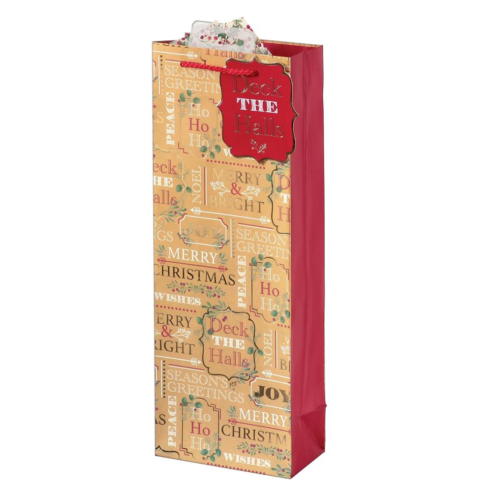 CHRISTMAS BOTTLE GIFT BAG - FESTIVE TEXT. XAKGB12B \\\KD20182