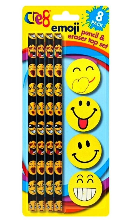 CRE8 EMOJI PENCIL & ERASER TOP SET 8/PK. P2785 \\\KD20217