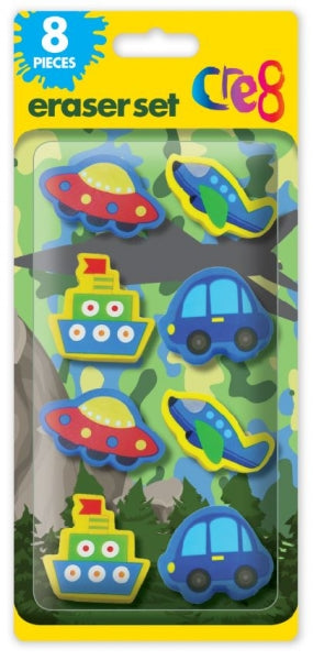 CRE8 BOYS VEHICLE ERASER SET 8/PK. P2781 \\\KD20219