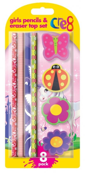 CRE8 GIRLS PENCIL & ERASER SET 8/PK. P2783 \\\KD20221