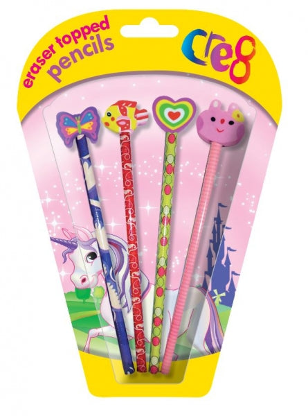 CRE8 GIRLS PENCIL & TOP ERASER SET 4/PK. P2446 \\\KD20224