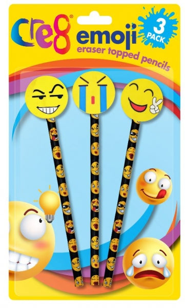 CRE8 EMOJI ERASER TOPPED PENCILS 3/PK. P2786 \\\KD20225