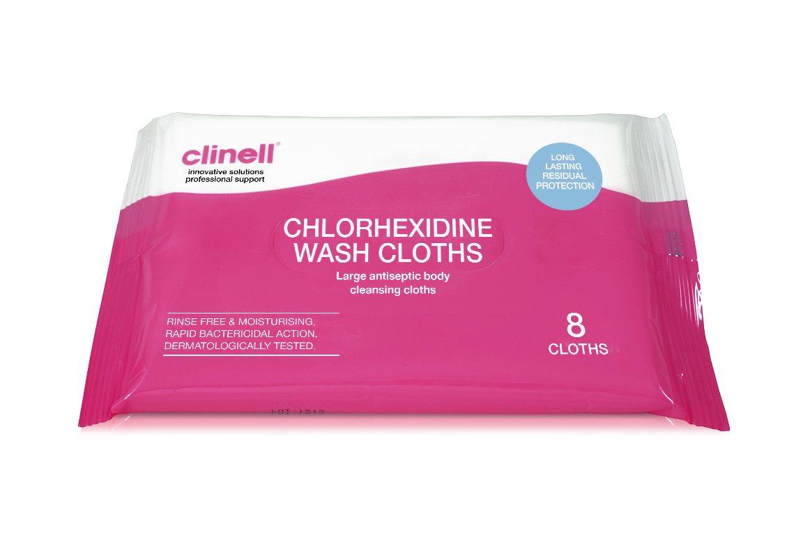 CLINELL CHLORHEXIDINE WASH CLOTHS 8/PK. CHGWC8 \\\KD20357