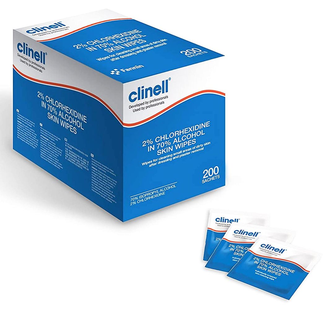 CLINELL 2% CHLORHEXIDINE IN 70% ALCOHOLIC SKIN WIPES 200/PK. CA2CSKIN \\\KD20359