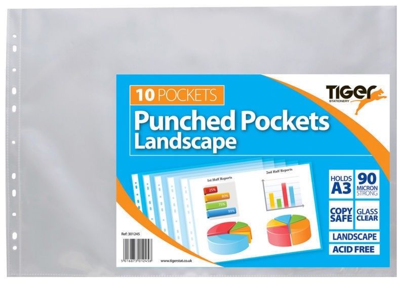 TIGER A3 LANDSCAPE PUNCHED POCKET 10/PK. T301245 \\\KD20437
