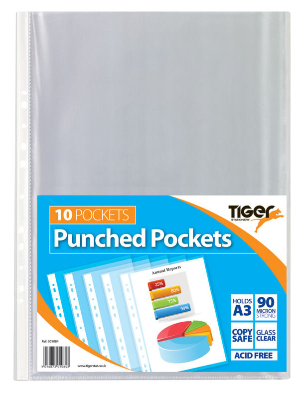 TIGER A3 PORTRAIT PUNCHED POCKET 10/PK. T301084 \\\KD20438