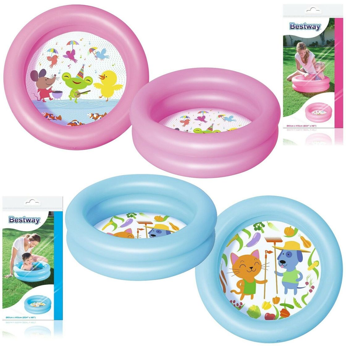 BESTWAY KIDDIE 2 RING PADDLING POOL 61CM. BW51061-19 \\\KD20451