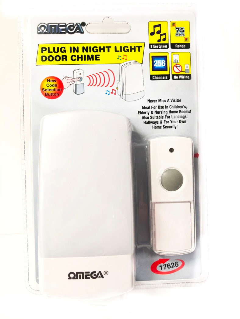 OMEGA PLUG IN / CORDLESS DOOR CHIME WITH NIGHT LIGHT. 17626 \\\KD20488