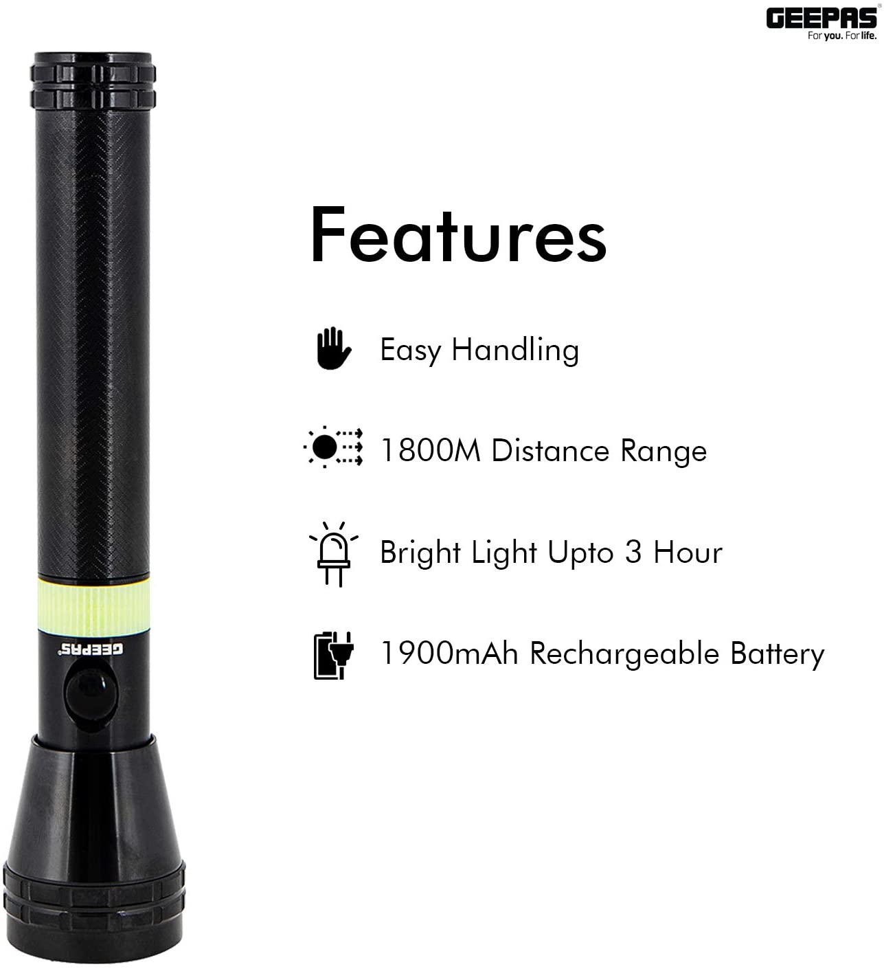 GEEPAS RECHARGEABLE LED FLASHLIGHT 3W 1900MAH. GFL4678 \\\KD20500