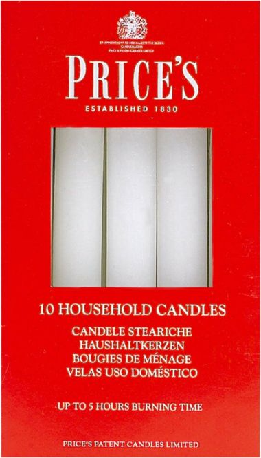 PRICES PATENT CANDLES HOUSEHOLD CANDLES WHITE 10/PK. HC106028 \\\KD20501
