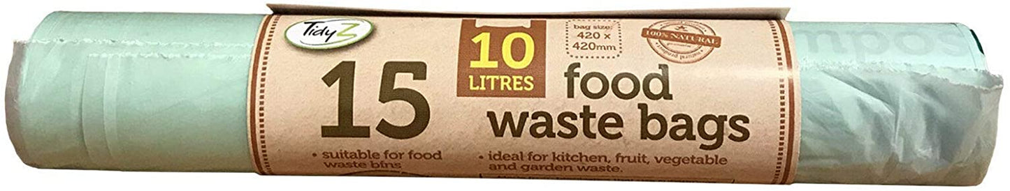 TIDYZ 15 X FOOD WASTE BAGS NATURAL BIOBAGS 10 LITRE BIODEGRADABLE COMPOSTABLE. B0604 \\\KD20517