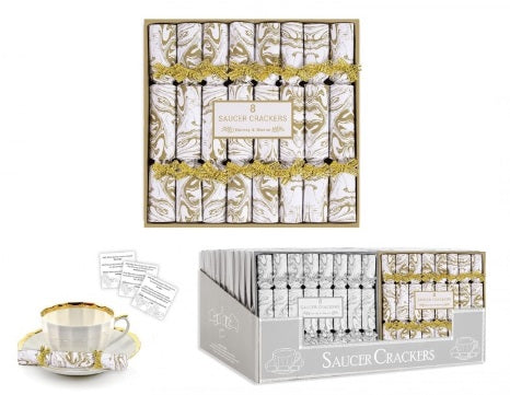 CHRISTMAS GOLD DESIGN SAUCER MINI CRACKERS 12CM PACK OF 8. XM6075G \\\KD20639