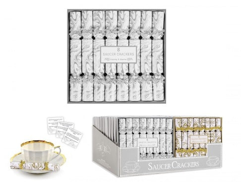 SILVER CHRISTMAS DESIGN SAUCER MINI CRACKERS 12CM PACK OF 8. XM6075S \\\KD20640