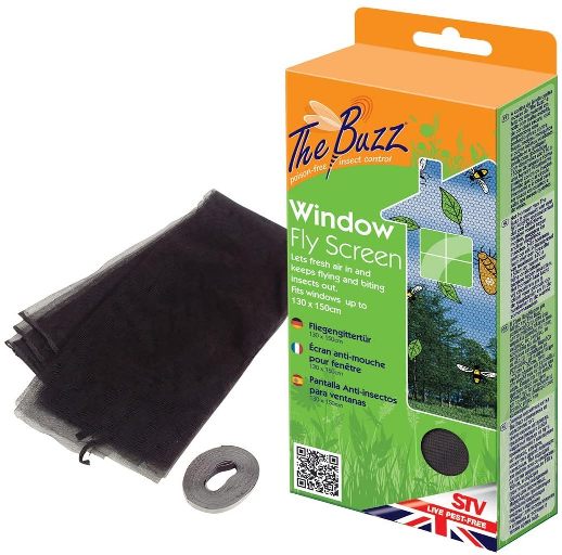 THE BUZZ WINDOW FLY SCREEN 1.3 X 1.5M WASHABLE BARRIER MESH. STV229 \\\KD20651