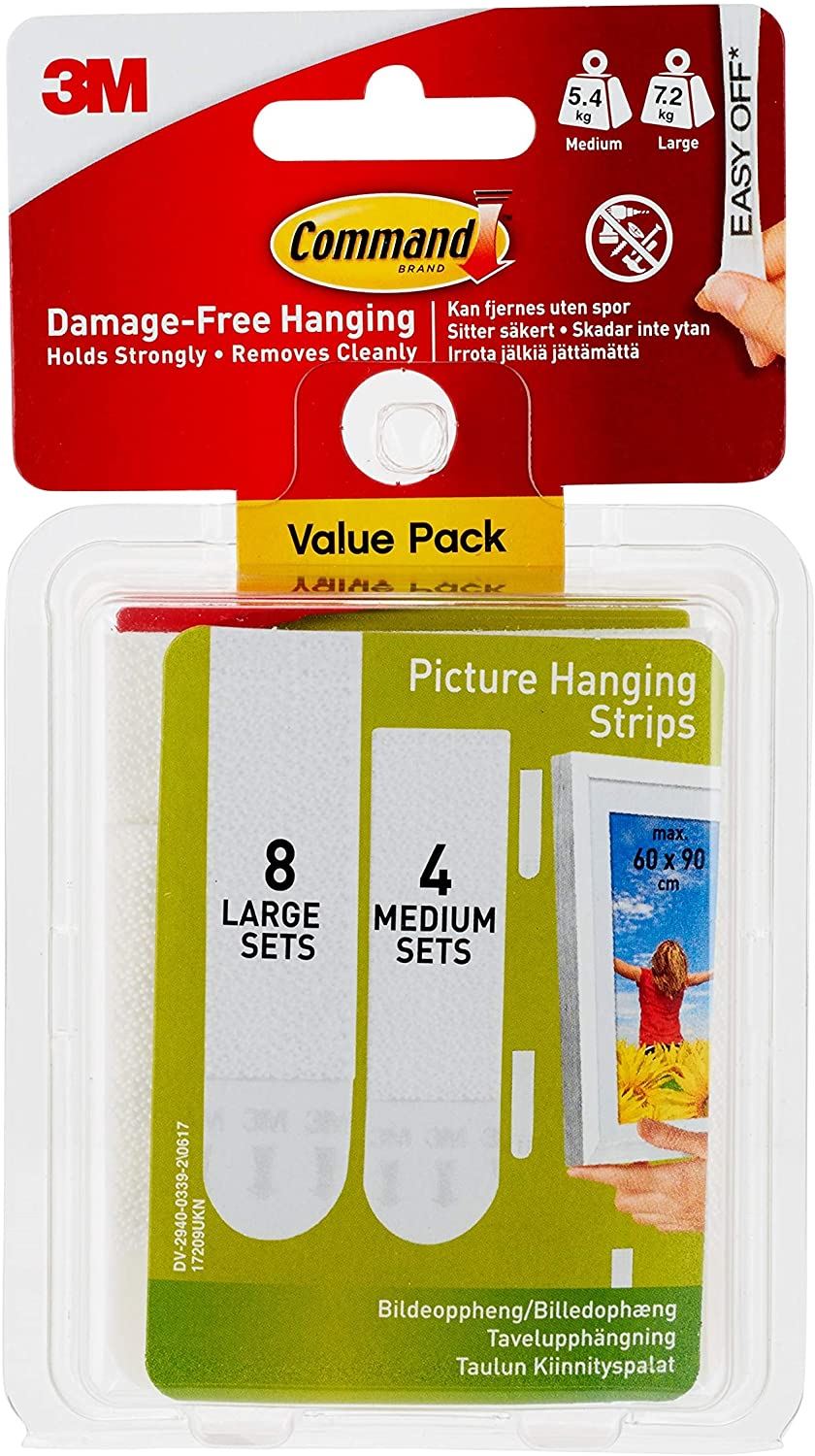 COMMAND PICTURE HANGING STRIPS VALUE PACK - 4 PAIRS (MEDIUM) 8 PAIRS (LARGE). 4345 17209 \\\KD20670
