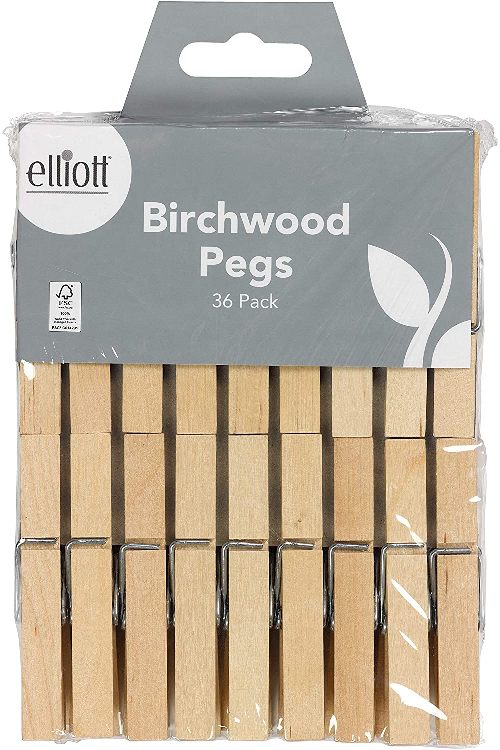 ELLIOTT 36 PCS HARDWOOD BIRCHWOOD CLOTHES PEGS. 10F17898 \\\KD20679