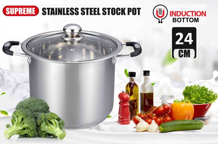 SUPREME STAINLESS STEEL STOCK POT WITH LID 24CM. TS53748 \\\KD20709