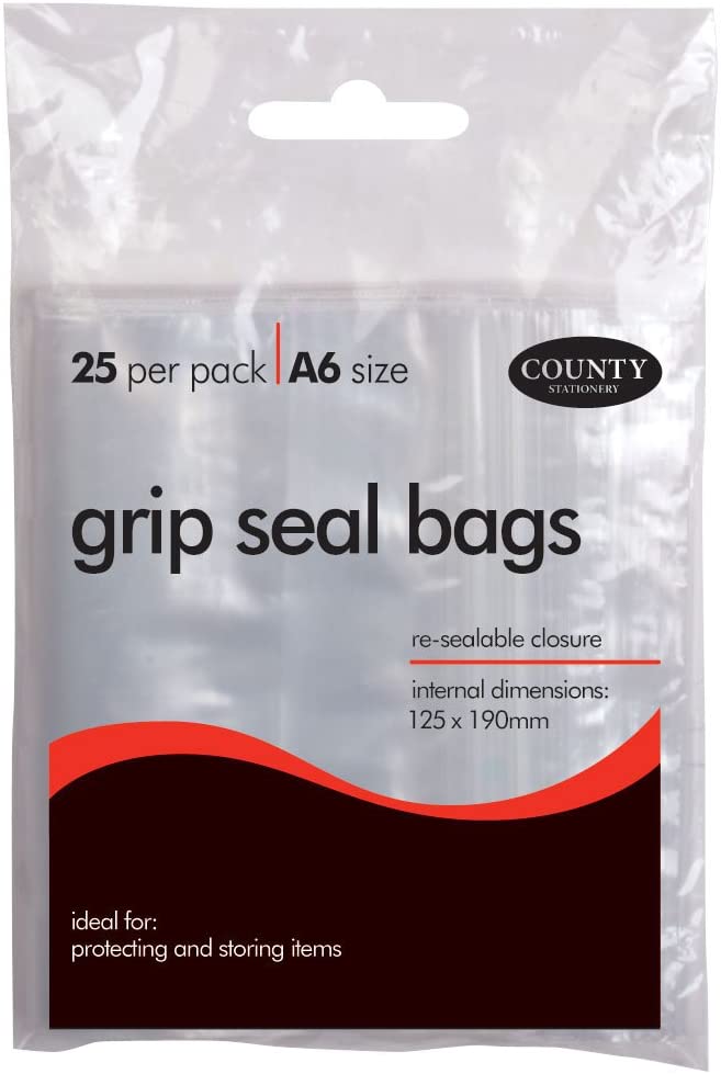 A6 SIZE GRIP SEAL BAGS - 25 PER PACK - 125 X 190 MM. C148 \\\KD20782