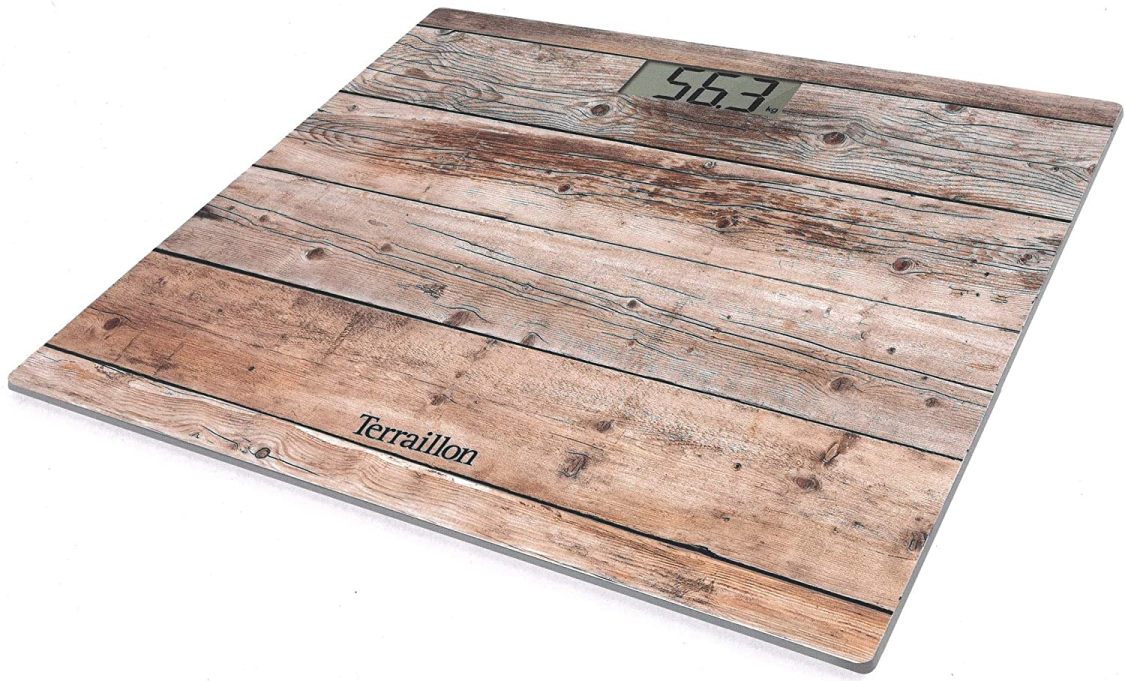 TERRAILLION SLIM DIGITAL BATHROOM SCALES GLASS PARQUET WOOD COMPACT 160KG. 14718 \\\KD20797