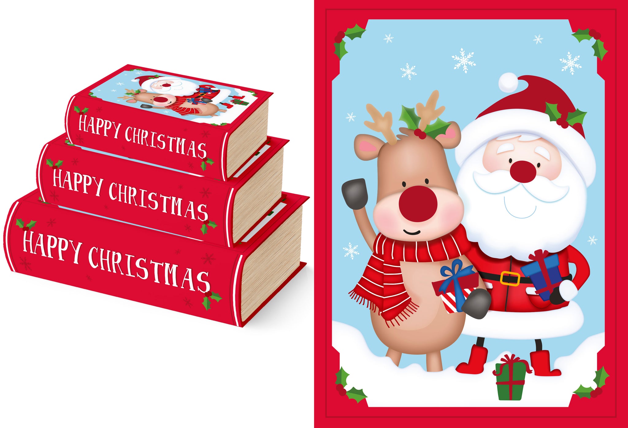 SANTA AND FRIENDS CUTE CHRISTMAS BOOK GIFT BOXES 3/PK. X29346BXCC \\\KD20829