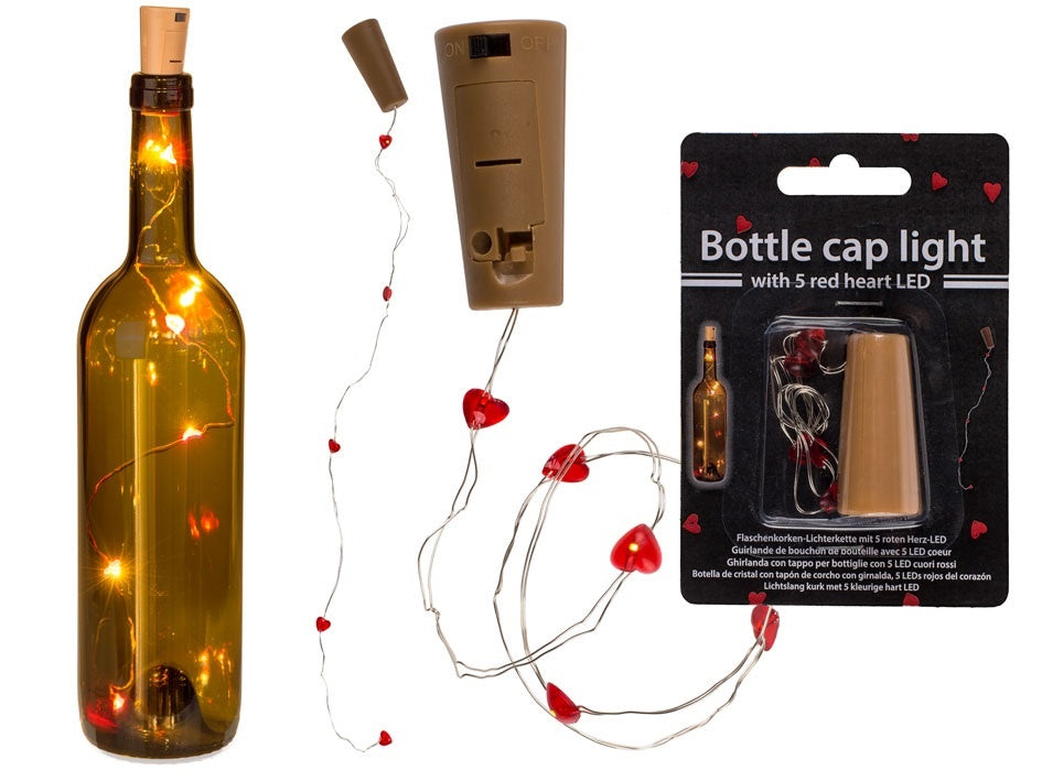 RED HEART LED LIGHT BOTTLE CAP WITH CORK. 260073 \\\KD20840