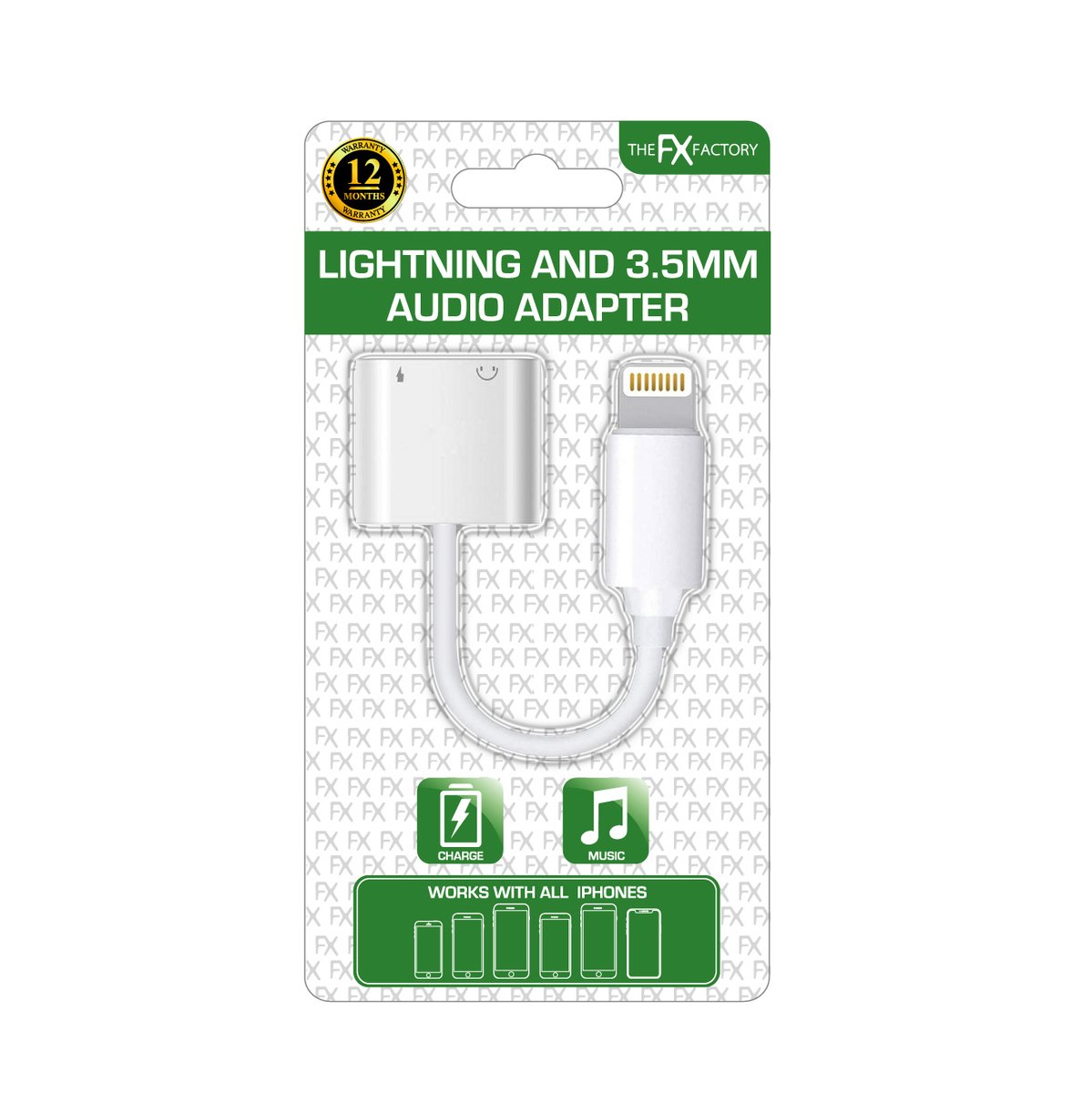 THE FX FACTORY LIGHTNING AND 3.5MM AUDIO ADAPTER. FXEISWH \\\KD20851