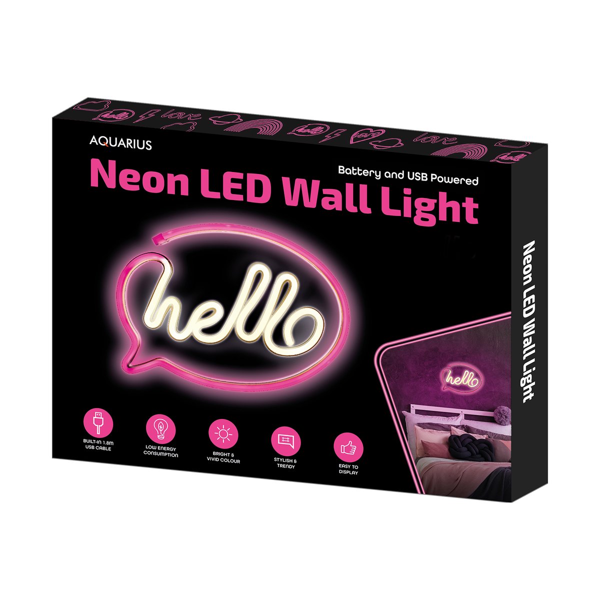 BATTERY OPERATED / USB POWERED NEON LED WALL LIGHT  30CM X 21CM- HELLO. AQN03 \\\KD20855