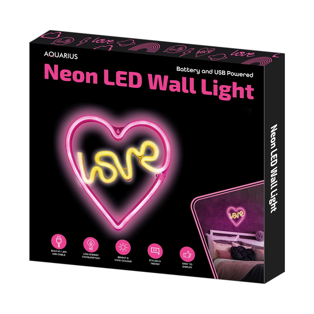 BATTERY OPERATED / USB POWERED NEON LED WALL LIGHT  28CM X 25.5CM- HEART /LOVE. AQN02 \\\KD20856