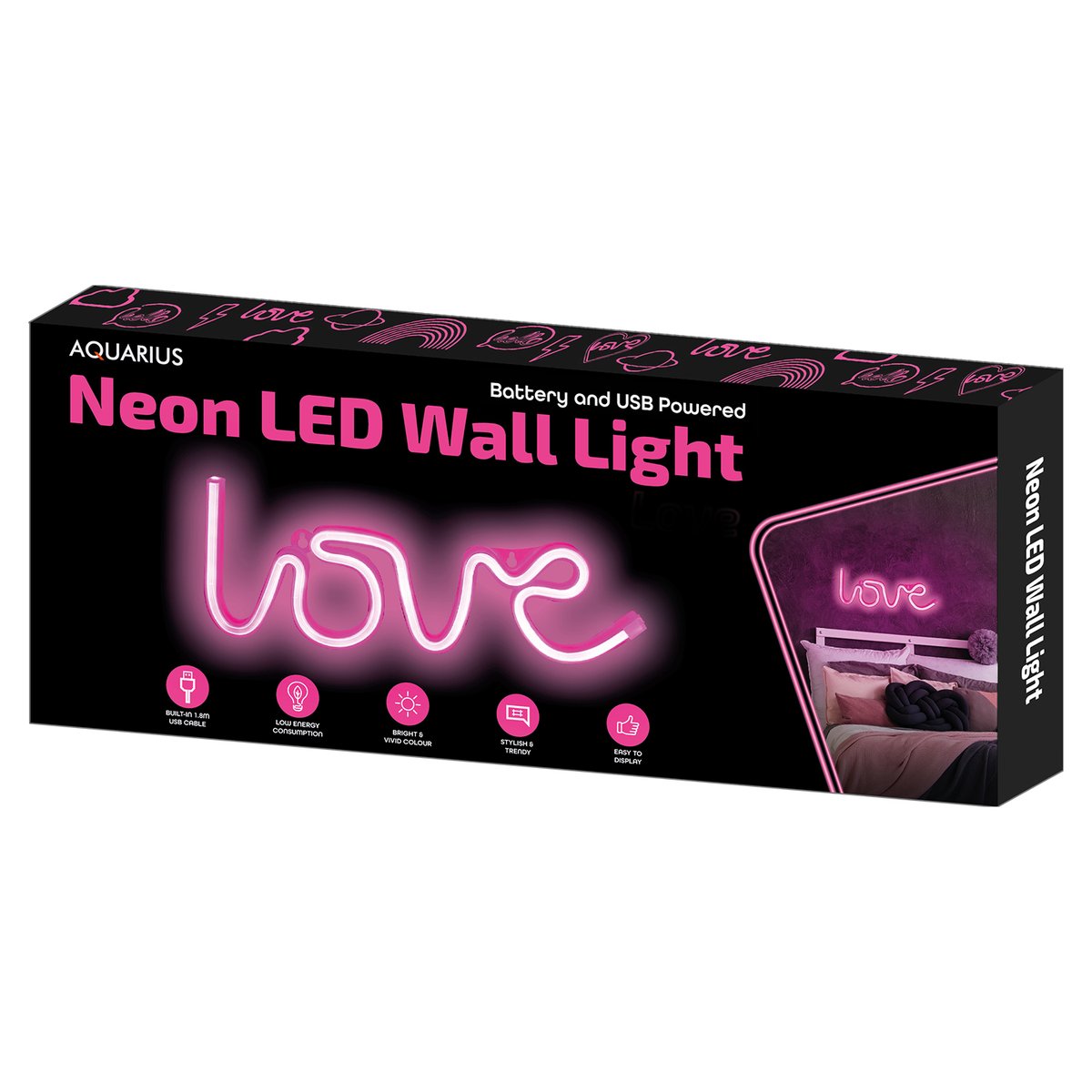BATTERY OPERATED / USB POWERED NEON LED WALL LIGHT  34CM X 12CM - LOVE. AQN04 \\\KD20857