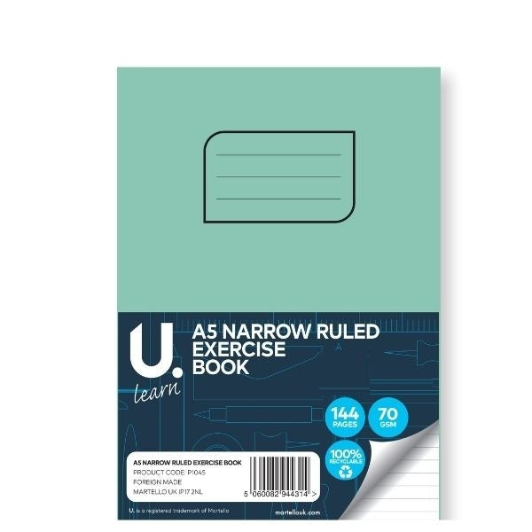 U LEARN A5 NARROW RULED EXERCISE BOOK 70GSM 72 SHEETS. P1045 \\\KD20921