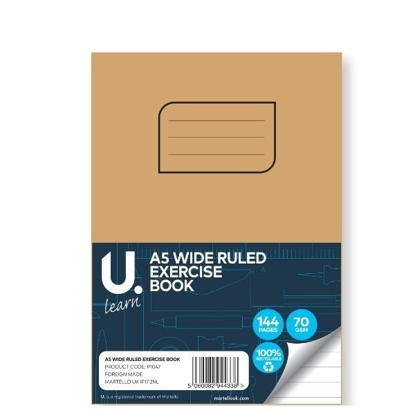 U LEARN A5 WIDE RULED EXERCISE BOOK 70GSM 72 SHEETS. P1047 \\\KD20922